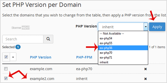 cpanel-multiphp-select-second-domain.gif